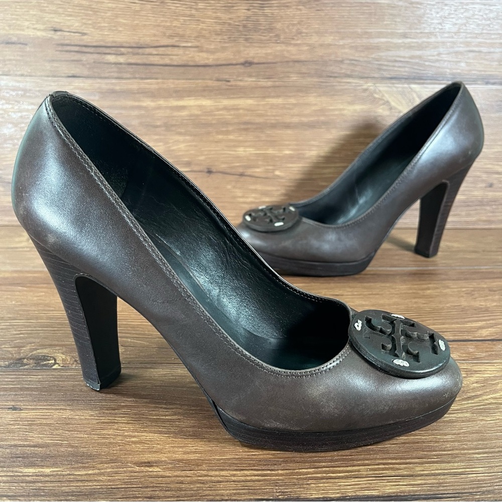 Tory‎ Burch ‘Betty’ Brown Leather Pumps Heels Women’s Size 7.5 Shoes